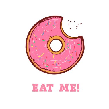 Isırılmış pembe donut Renkli serpiştirilmiş