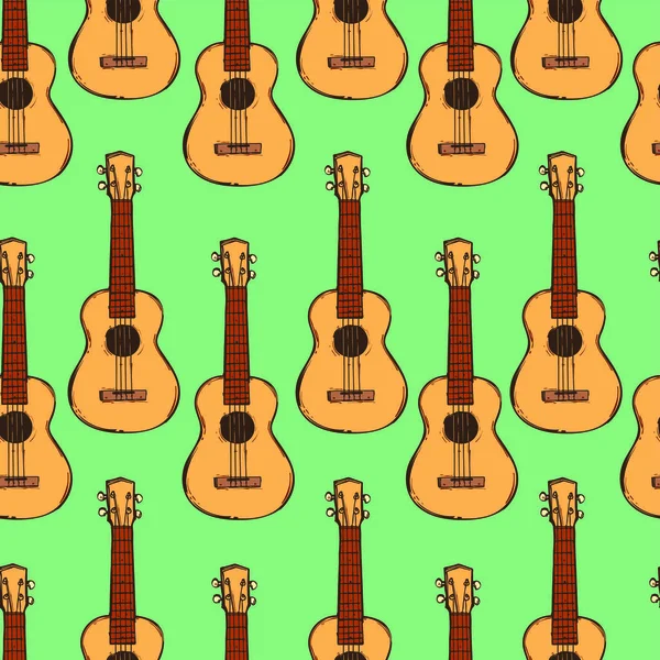Patrón sin costura de guitarra hawaiana, guitarra ukelele — Vector de stock