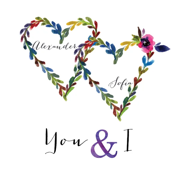 Vektör floralframes. Yaprak ve çiçek, suluboya çizim ile renkli floral çerçeveler