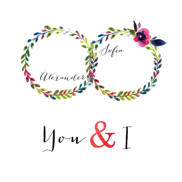 Vektör floralframes. Yaprak ve çiçek, suluboya çizim ile renkli floral çerçeveler