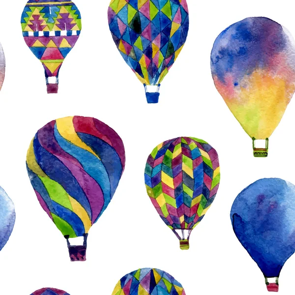 Watercolor seamless pattern with hot air balloon — Stock Vector