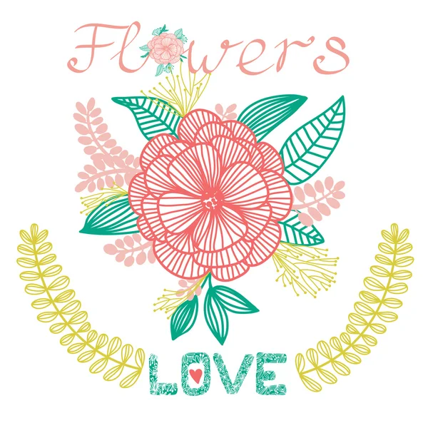 Çiçek, aşk ile dekoratif çiçek kartı — Stok Vektör