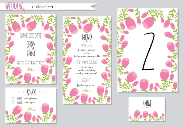 Vector illustration.Collection de plantillas de invitación de boda w — Vector de stock