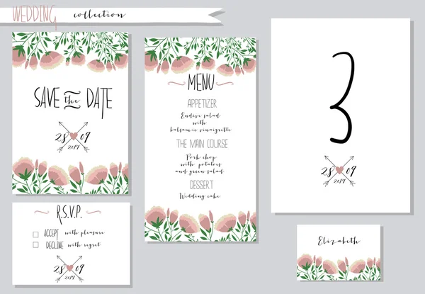 Illustration vectorielle.Collection de modèles d'invitation de mariage w — Image vectorielle