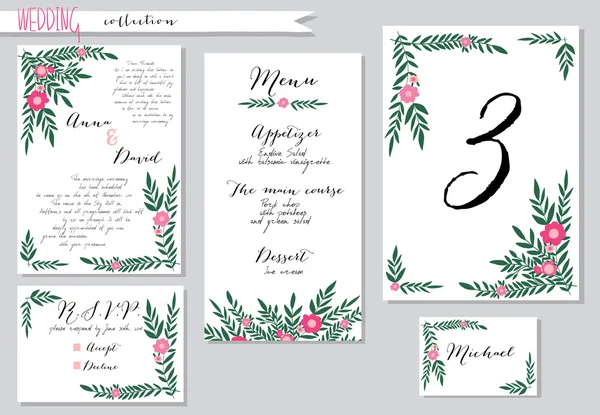 Illustration vectorielle.Collection de modèles d'invitation de mariage w — Image vectorielle