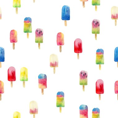 El ile Seamless Modeli suluboya dondurma çizilmiş. Tatlı için kaydırma, kumaş, duvar kağıdı, tekstil