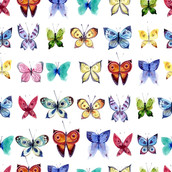 Akvarel vzorek s krásné motýly, bezešvé pozadí — Stock fotografie