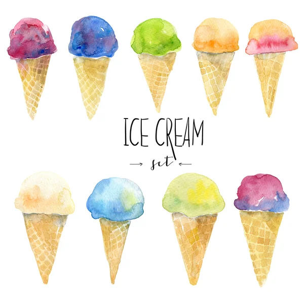 水彩手绘水彩冰淇淋的水果 — 图库照片#