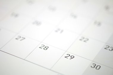 Takvim sayfası tarihlerinde