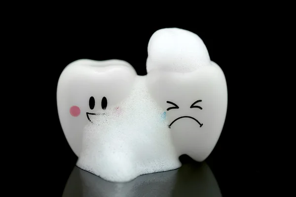 Tooth smile and cry emotion with  toothpaste foam — Stock Photo, Image