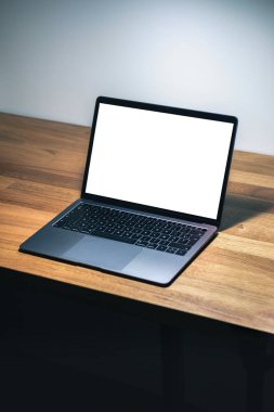 Isolated laptop computer mockup, template with white screen