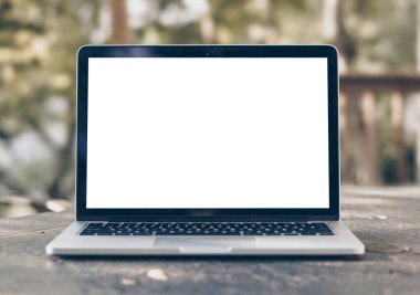 Isolated laptop computer mockup, template with white screen