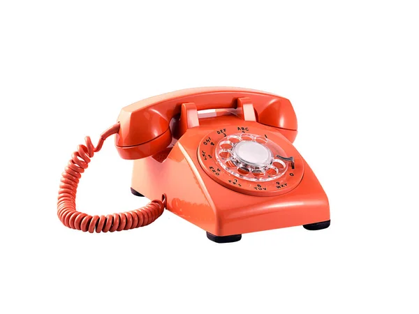 Aislado Rojo Retro Vintage Viejo Teléfono Giratorio Teléfono Blanco Estudio —  Fotos de Stock