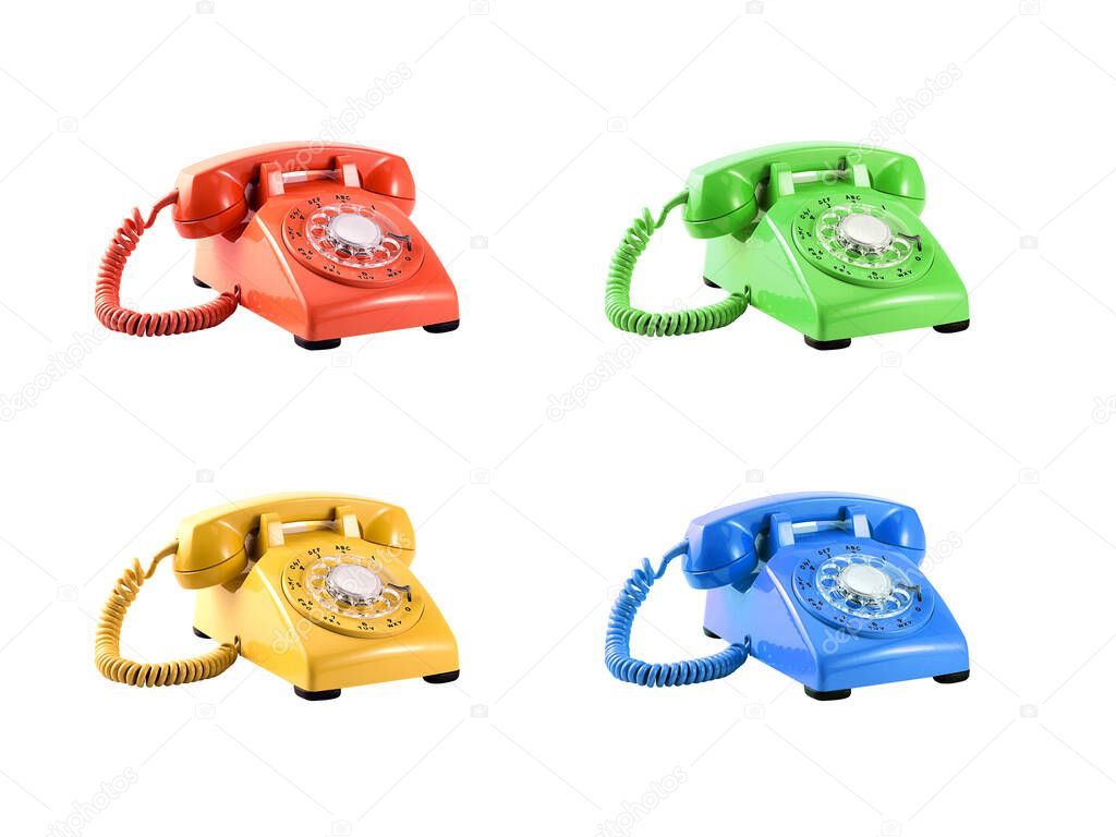 Isolated retro, vintage, old, rotary telephone on white, more objects