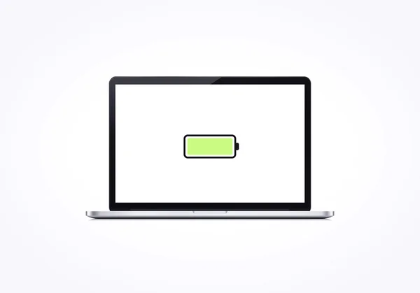 Izolované přenosný počítač s ikona plné baterie na bílé plátno — Stock fotografie