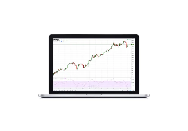 Bull stock chart on isolated laptop computer — Stock Photo, Image