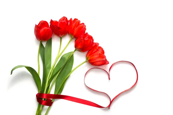 Bouquet de tulipes au coeur rouge Images De Stock Libres De Droits