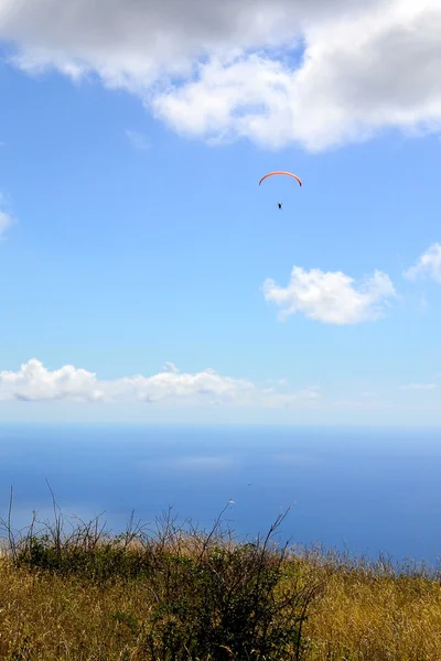 Летающий параплан на фоне моря — стоковое фото