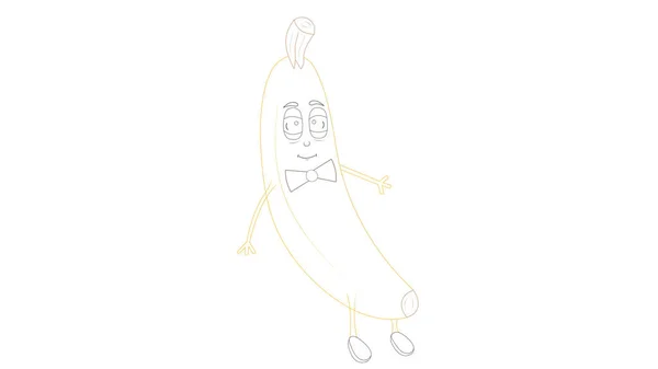Rajzolt Sárga Banán Fehér Alapon — Stock Fotó