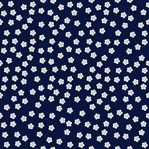 Bloemen Naadloze Vector Patroon Witte Bloemen Een Donkerblauwe Achtergrond — Stockvector