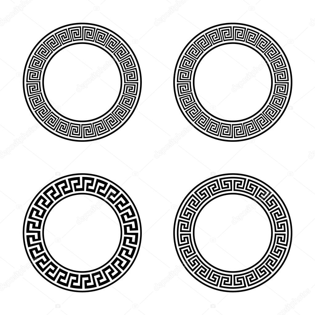 Greek ornament in a circle. Ornament silhouettes on a white background.