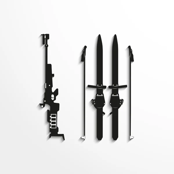 Sports symbol. Biathlon. Vector icon. Black and white image on a gray background.