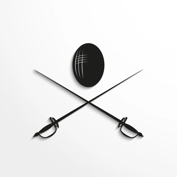 Sports symbols. Fencing. Vector icon. Black and white image on a gray background. — Stock vektor