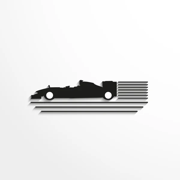 Sport signs. Competitions fast cars. Vector icon. Black and white image on a gray background. — Stock Vector