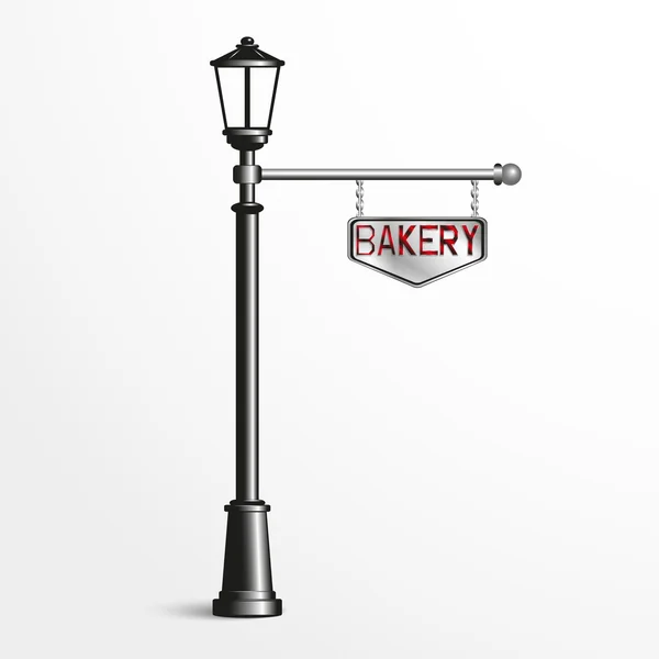 Street post with a sign. Vector illustration. Black and white image on a light background.