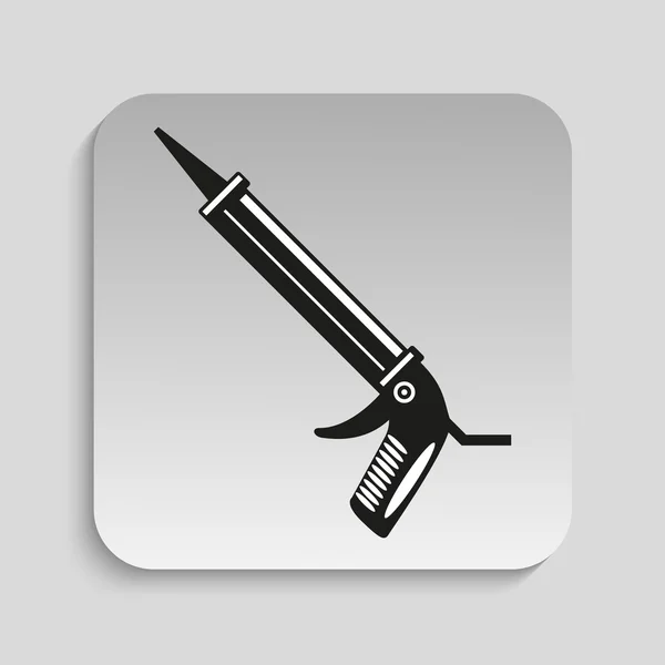 Sealant gun. Vector icon. Black and white image on a gray background.