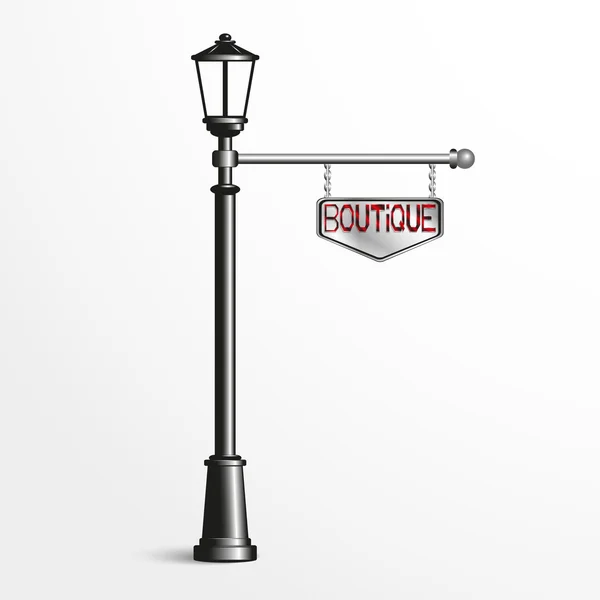 Street post with a sign. Vector illustration. Black and white image on a light background. — Stock vektor
