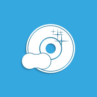 Temiz yemekler. Sembolü. Vektör simgesi. Bir gölge ile mavi bir arka plan üzerinde beyaz resim.