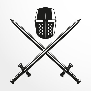 Mücadele kask ve iki kılıç. Vektör çizim.