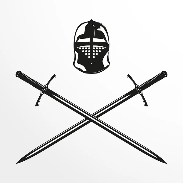 头盔的战斗和两把利剑。矢量图. — 图库矢量图片