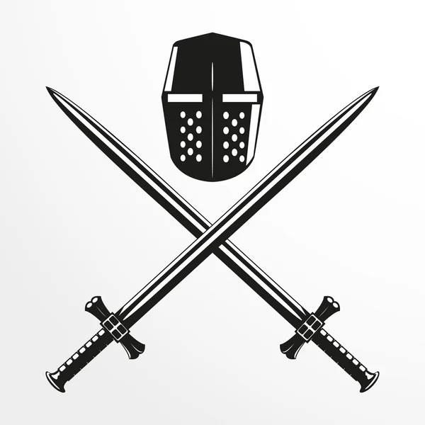 Casco de combate y dos espadas. Ilustración vectorial . — Vector de stock