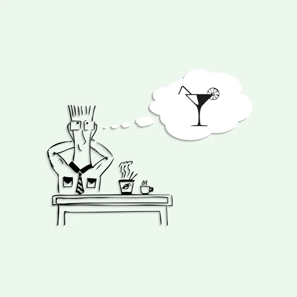 Sonhos de álcool à noite, durante a pausa para o almoço no trabalho. Ilustração vetorial . — Vetor de Stock