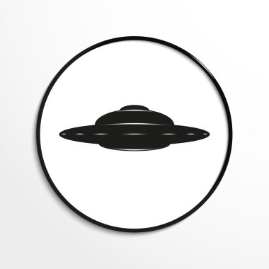 Uzaylı uçan gemi. Vektör illüstrasyon. Siyah beyaz görünüm.