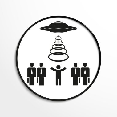 Uzaylılar için gizli bir organizasyonu kaçırmak. Vektör illüstrasyon. Siyah beyaz görünüm.