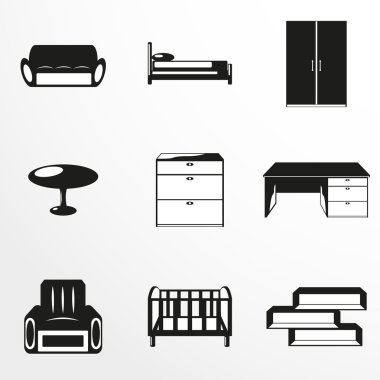 Mobilya tema üzerinde vektör simge kümesi.