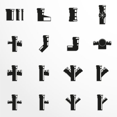 Kanalizasyon boruların birleştirilmesi tema üzerinde vektör simgeleri ayarlamak.