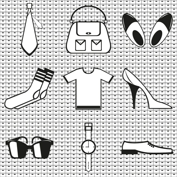 Conjunto de iconos vectoriales sobre el tema de la ropa y accesorios . — Vector de stock