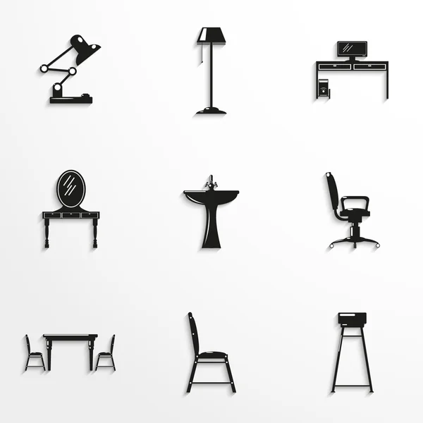 Conjunto de iconos vectoriales sobre el tema de los muebles y el diseño de interiores . — Vector de stock