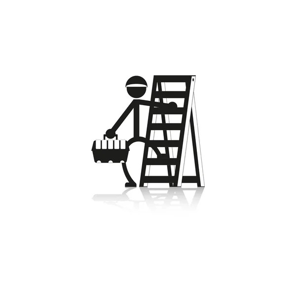 The repairman on the stairs. Vector icon. — Stock Vector