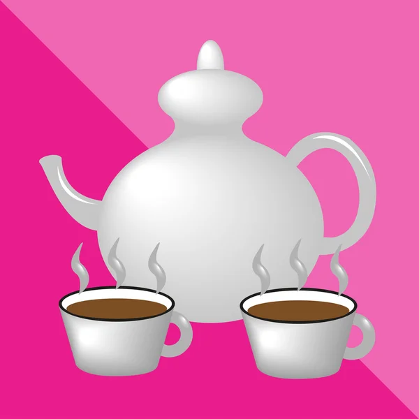 Teapot and teacups. Kitchen utensils and equipment icon. — ストック写真