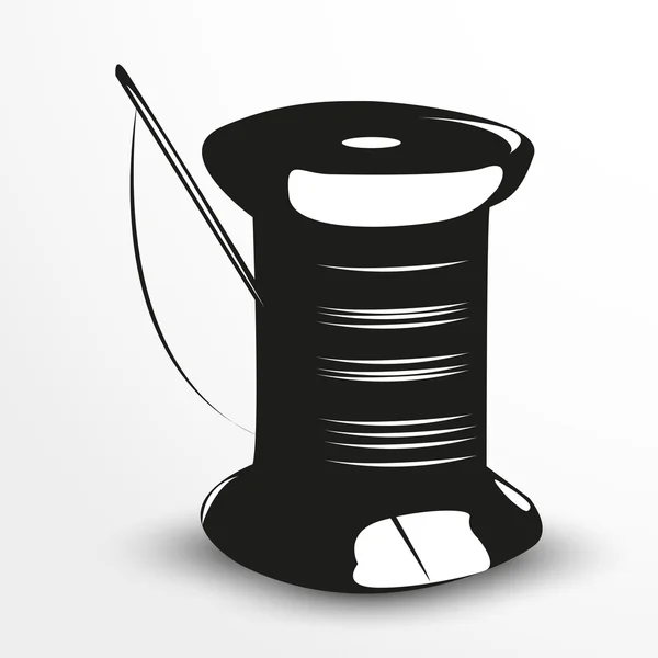 Spool of thread and needle illustration. Black and white view. — Stockfoto