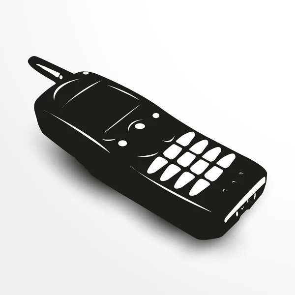 Teléfono móvil. Ilustración vectorial. Vista en blanco y negro . — Vector de stock