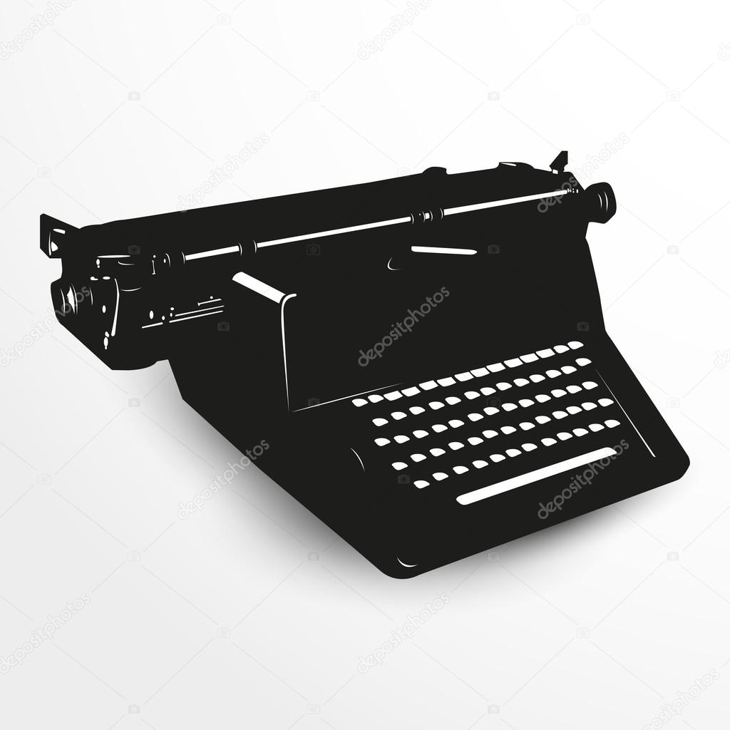 Old typewriter. Vector illustration. Black and white view.
