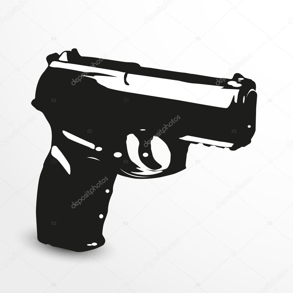 Hand gun. Vector illustration. Black and white view.
