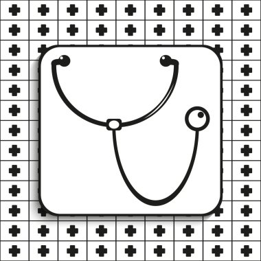 Stethoscope. Vector symbol. Black and white view.  Black and white image on a black and white background.