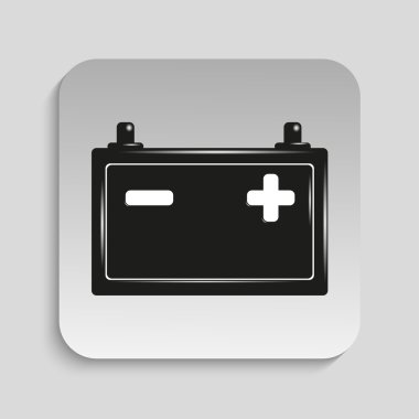 Car battery. Vector icon. Black and white image on a gray background.